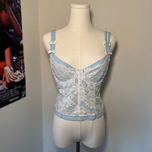 Urban Outfitters out from under Blue and White Lace Bow Corset Top
